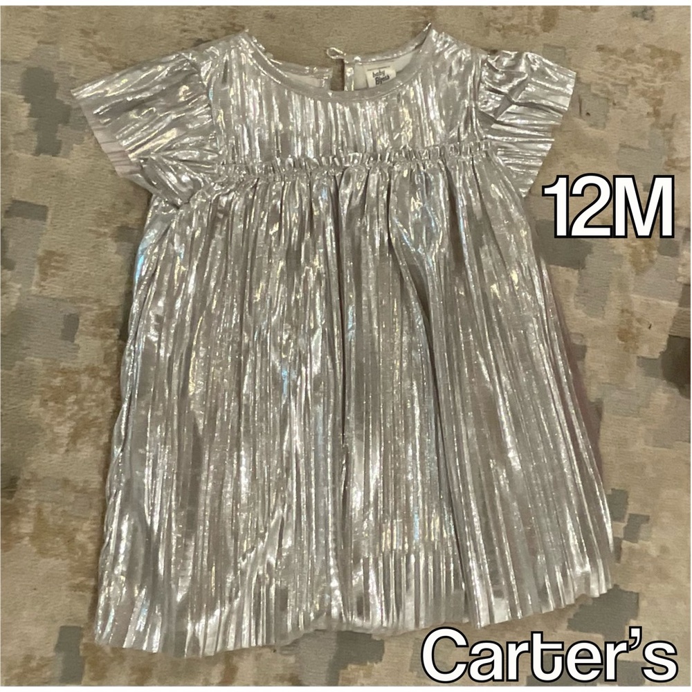 METALLIC SILVER CHRISTMAS DRESS SHINY BESUTIFUL LITTLE BABY GIRL HOLIDAY PARTY